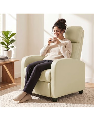 HOMCOM Recliner Armchair, Massage Faux Leather Push Back Reclining Chair with Adjustable Leg Rest, Side Pocket, Cream White