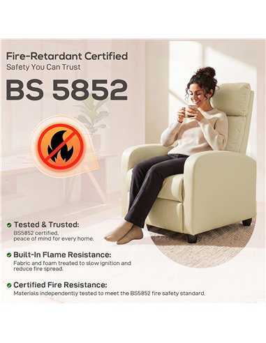 HOMCOM Recliner Armchair, Massage Faux Leather Push Back Reclining Chair with Adjustable Leg Rest, Side Pocket, Cream White
