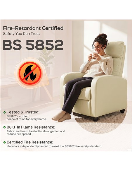 HOMCOM Recliner Armchair, Massage Faux Leather Push Back Reclining Chair with Adjustable Leg Rest, Side Pocket, Cream White - pic 205856 | FastDaddyshop