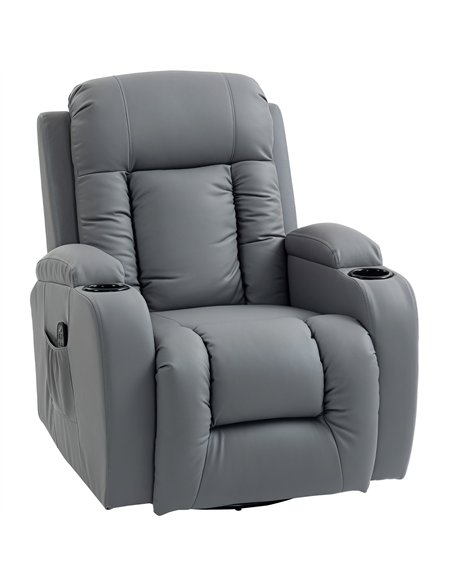 HOMCOM Massage Recliner Armchair, PU Leather Recliner Chair, Grey - pic 205857 | FastDaddyshop