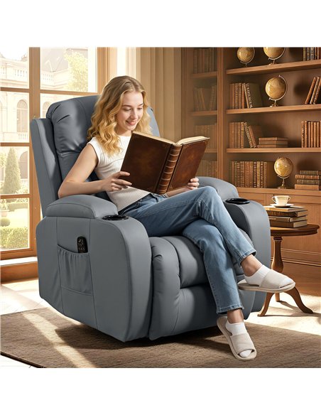 HOMCOM Massage Recliner Armchair, PU Leather Recliner Chair, Grey - pic 205858 | FastDaddyshop