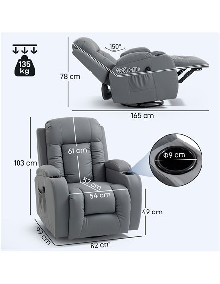 HOMCOM Massage Recliner Armchair, PU Leather Recliner Chair, Grey - pic 205859 | FastDaddyshop