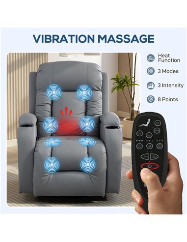 HOMCOM Massage Recliner Armchair, PU Leather Recliner Chair, Grey