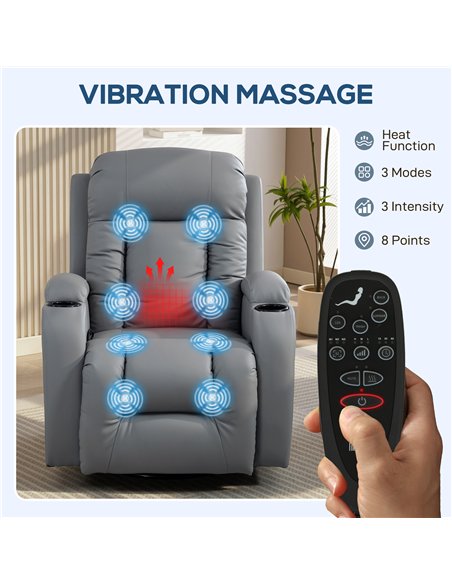HOMCOM Massage Recliner Armchair, PU Leather Recliner Chair, Grey - pic 205860 | FastDaddyshop