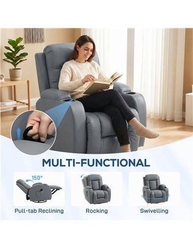 HOMCOM Massage Recliner Armchair, PU Leather Recliner Chair, Grey