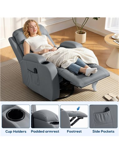 HOMCOM Massage Recliner Armchair, PU Leather Recliner Chair, Grey