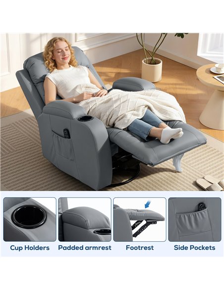 HOMCOM Massage Recliner Armchair, PU Leather Recliner Chair, Grey - pic 205863 | FastDaddyshop