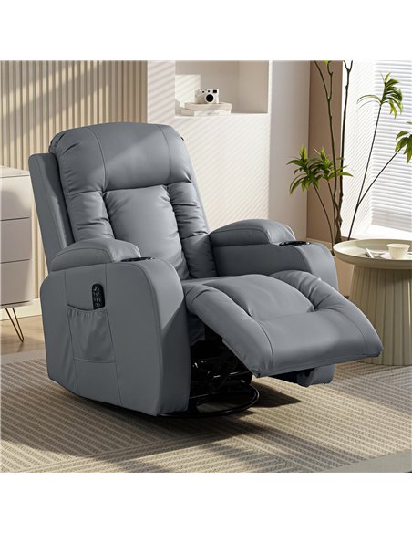HOMCOM Massage Recliner Armchair, PU Leather Recliner Chair, Grey - pic 205864 | FastDaddyshop