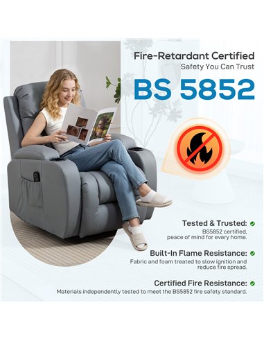 HOMCOM Massage Recliner Armchair, PU Leather Recliner Chair, Grey