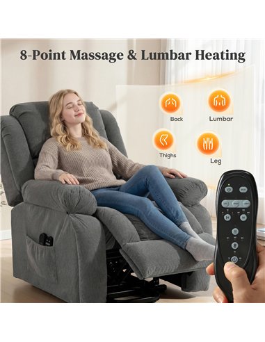 HOMCOM Recliner Armchair Lift Chair, Electric Recliner Chair with Vibration Massage and Heat, Wide Seat, USB Port, Grey