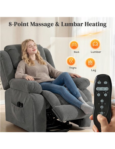 HOMCOM Recliner Armchair Lift Chair, Electric Recliner Chair with Vibration Massage and Heat, Wide Seat, USB Port, Grey - pic 205869 | FastDaddyshop