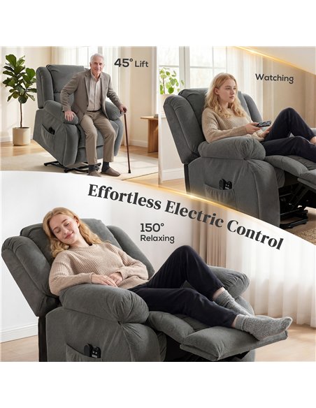 HOMCOM Recliner Armchair Lift Chair, Electric Recliner Chair with Vibration Massage and Heat, Wide Seat, USB Port, Grey - pic 205870 | FastDaddyshop
