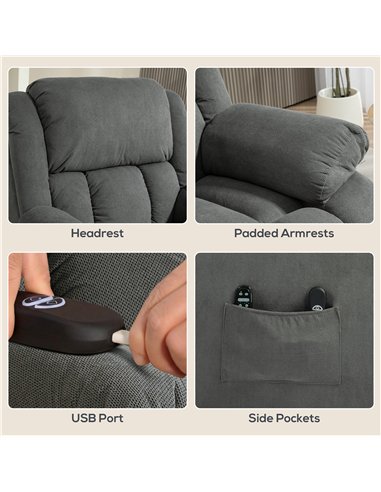 HOMCOM Recliner Armchair Lift Chair, Electric Recliner Chair with Vibration Massage and Heat, Wide Seat, USB Port, Grey