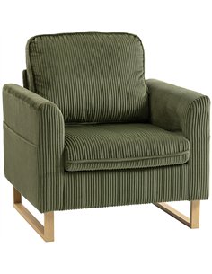 HOMCOM Accent Chair with Spring, Modern Industrial Armchair with Metal Legs for Livingroom Dark Green