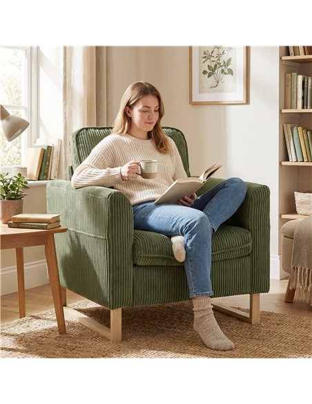 HOMCOM Accent Chair with Spring, Modern Industrial Armchair with Metal Legs for Livingroom Dark Green - pic 205876 | FastDaddyshop