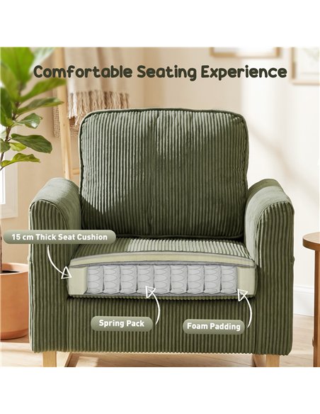 HOMCOM Accent Chair with Spring, Modern Industrial Armchair with Metal Legs for Livingroom Dark Green - pic 205878 | FastDaddyshop