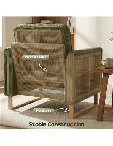 HOMCOM Accent Chair with Spring, Modern Industrial Armchair with Metal Legs for Livingroom Dark Green