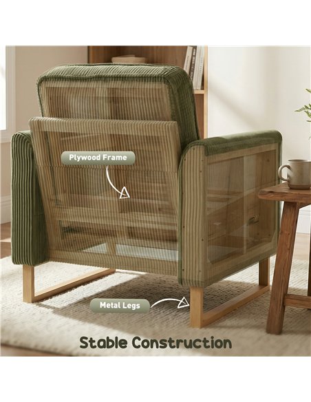 HOMCOM Accent Chair with Spring, Modern Industrial Armchair with Metal Legs for Livingroom Dark Green - pic 205881 | FastDaddyshop
