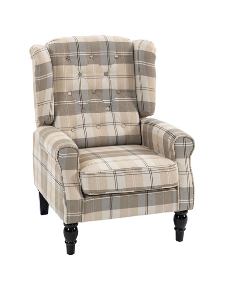HOMCOM Wingback Accent Chair, Linen-Look Fabric Armchair with Thick Spring Cushion, High Back, Khaki Plaid - pic 205884 | FastDaddyshop