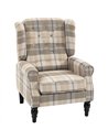 HOMCOM Wingback Accent Chair, Linen-Look Fabric Armchair with Thick Spring Cushion, High Back, Khaki Plaid