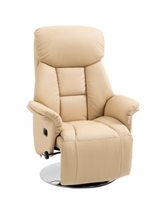 HOMCOM Adjustable Swivel Recliner, Manual Recliner Chair with Footrest, Padded Arms, PU Leather Upholstery, Beige
