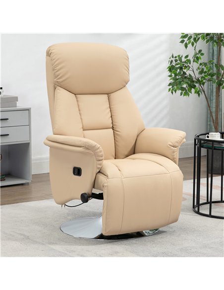 HOMCOM Adjustable Swivel Recliner, Manual Recliner Chair with Footrest, Padded Arms, PU Leather Upholstery, Beige - pic 205894 | FastDaddyshop