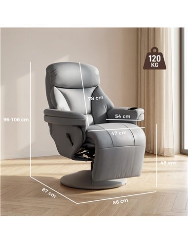 HOMCOM Upholstered Reclining Armchair, Manual Recliner Chair with Footrest and Adjustable Backrest, Grey