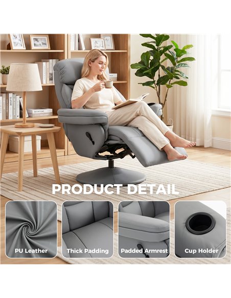 HOMCOM Upholstered Reclining Armchair, Manual Recliner Chair with Footrest and Adjustable Backrest, Grey - pic 205906 | FastDaddyshop
