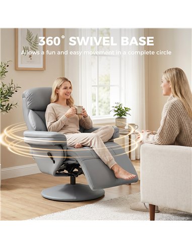 HOMCOM Upholstered Reclining Armchair, Manual Recliner Chair with Footrest and Adjustable Backrest, Grey