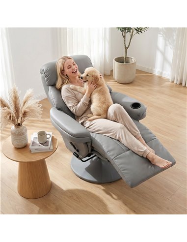 HOMCOM Upholstered Reclining Armchair, Manual Recliner Chair with Footrest and Adjustable Backrest, Grey
