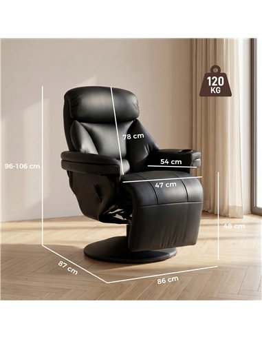 HOMCOM Upholstered Reclining Armchair, Manual Recliner Chair with Footrest and Adjustable Backrest, Black
