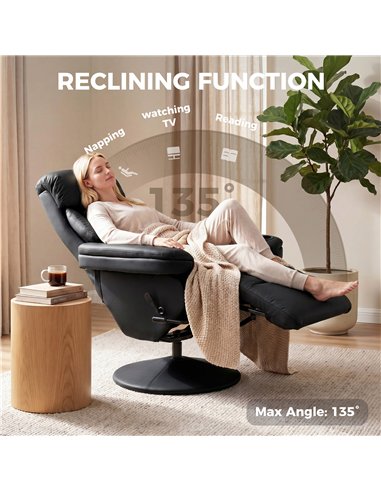HOMCOM Upholstered Reclining Armchair, Manual Recliner Chair with Footrest and Adjustable Backrest, Black