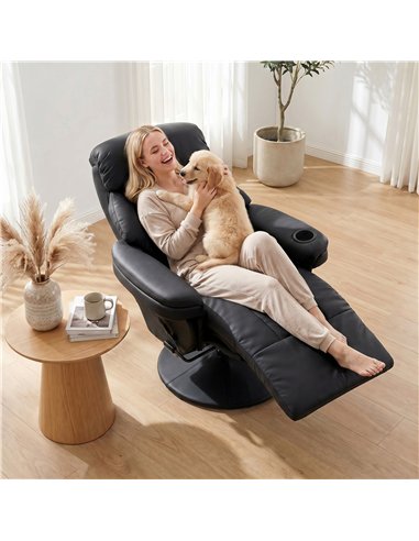 HOMCOM Upholstered Reclining Armchair, Manual Recliner Chair with Footrest and Adjustable Backrest, Black