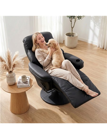 HOMCOM Upholstered Reclining Armchair, Manual Recliner Chair with Footrest and Adjustable Backrest, Black - pic 205917 | FastDaddyshop