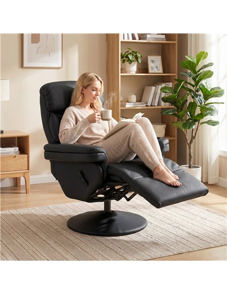 HOMCOM Upholstered Reclining Armchair, Manual Recliner Chair with Footrest and Adjustable Backrest, Black - pic 205918 | FastDaddyshop