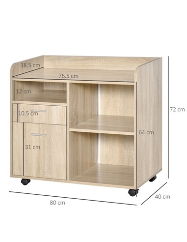 Vinsetto Filing Cabinet, Mobile Printer Cabinet with 2 Drawers, Open Storage Shelves, Oak