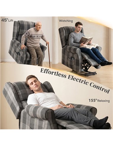 HOMCOM Power Lift Recliner Chair with Vibration Massage, Heat, Checked Lift Chair with Remote, Side Pockets, Grey