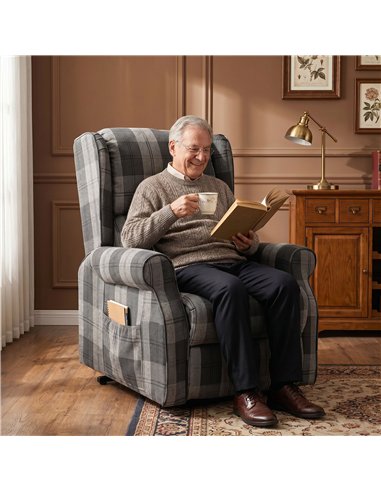HOMCOM Power Lift Recliner Chair with Vibration Massage, Heat, Checked Lift Chair with Remote, Side Pockets, Grey