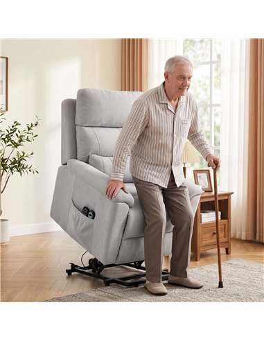 HOMCOM Power lift recliner chair with Massage and Heat, Terry Cloth Electric Lift Chair with Spring Cushion, Light Grey