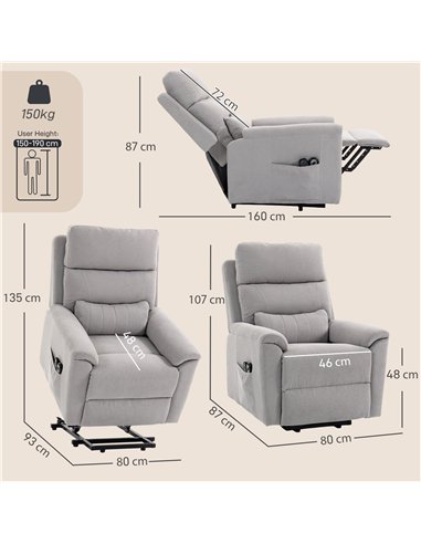 HOMCOM Power lift recliner chair with Massage and Heat, Terry Cloth Electric Lift Chair with Spring Cushion, Light Grey