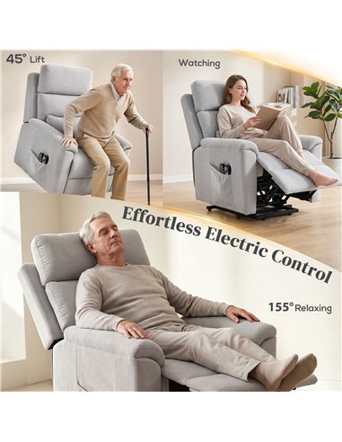 HOMCOM Power lift recliner chair with Massage and Heat, Terry Cloth Electric Lift Chair with Spring Cushion, Light Grey