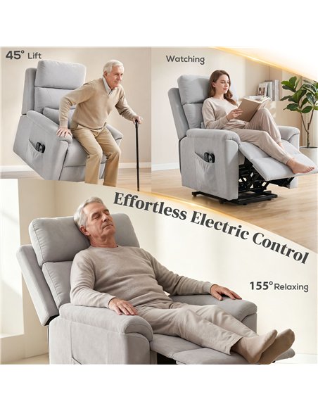HOMCOM Power lift recliner chair with Massage and Heat, Terry Cloth Electric Lift Chair with Spring Cushion, Light Grey - pic 205932 | FastDaddyshop
