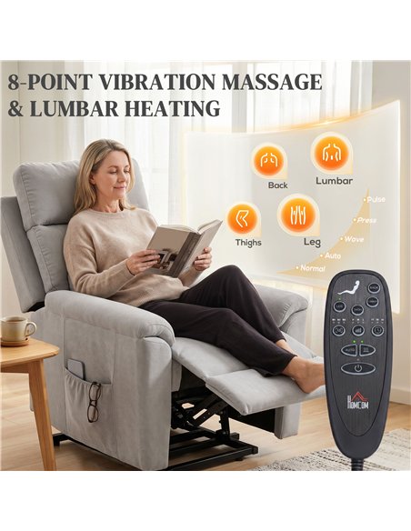 HOMCOM Power lift recliner chair with Massage and Heat, Terry Cloth Electric Lift Chair with Spring Cushion, Light Grey - pic 205933 | FastDaddyshop