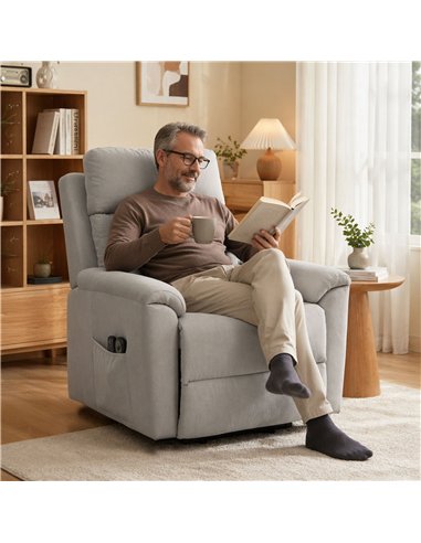 HOMCOM Power lift recliner chair with Massage and Heat, Terry Cloth Electric Lift Chair with Spring Cushion, Light Grey