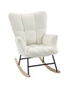 HOMCOM Rocking Chair, Teddy Fleece Rocker Chair with Tufted Wingback, Side Pockets, Rubber Wood Legs, Cream White