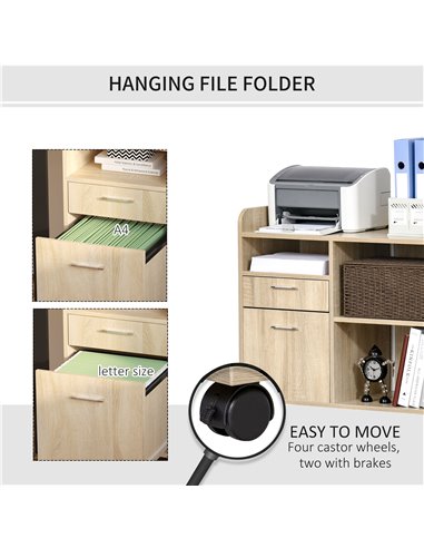 Vinsetto Filing Cabinet, Mobile Printer Cabinet with 2 Drawers, Open Storage Shelves, Oak