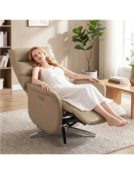 HOMCOM Power Recliner Chair, Swivel Electric Reclining Chair with Type C+USB, Recliner Armchair with Footrest, Brown - pic 205948 | FastDaddyshop