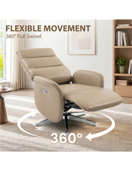 HOMCOM Power Recliner Chair, Swivel Electric Reclining Chair with Type C+USB, Recliner Armchair with Footrest, Brown - pic 205951 | FastDaddyshop