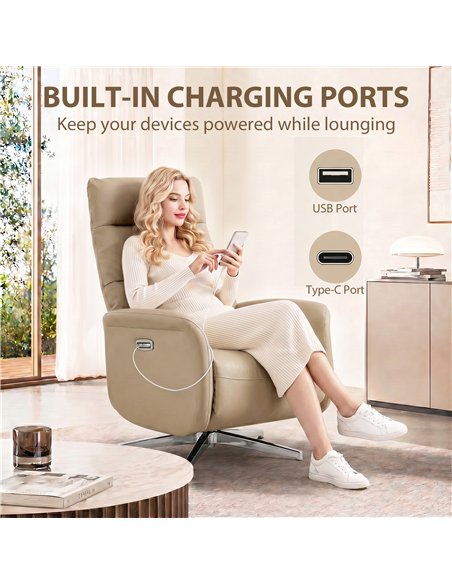 HOMCOM Power Recliner Chair, Swivel Electric Reclining Chair with Type C+USB, Recliner Armchair with Footrest, Brown - pic 205953 | FastDaddyshop