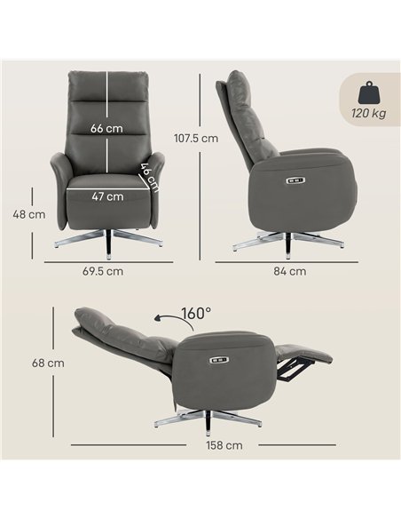 HOMCOM Power Recliner Chair, Swivel Electric Reclining Chair with Type C+USB, Recliner Armchair with Footrest, Dark Grey - pic 205958 | FastDaddyshop